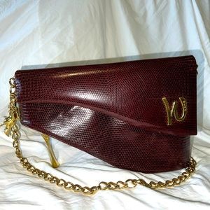 Werz Vintage Reptile Burgundy Bag. Distinguished Gold Heel Design.